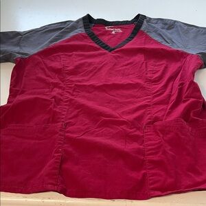 Butter-soft Large Red Gray Black V Neck Short Sleeve Scrub Top